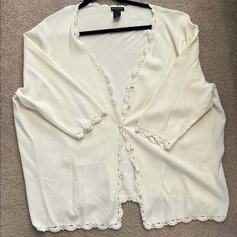 Bay Studio Cream Lace-Trimmed Cardigan